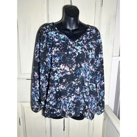Carmen Marc Valvo Top Dolman Sleeves Sheer Multicolored Print Sz L - Picture 9 of 9